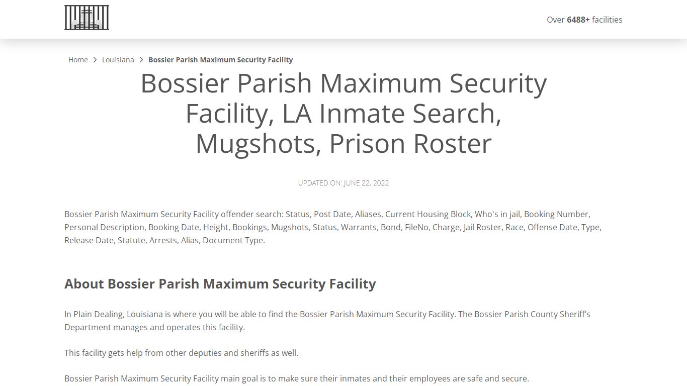 Bossier Parish Maximum Security Facility, LA Inmate Search ...