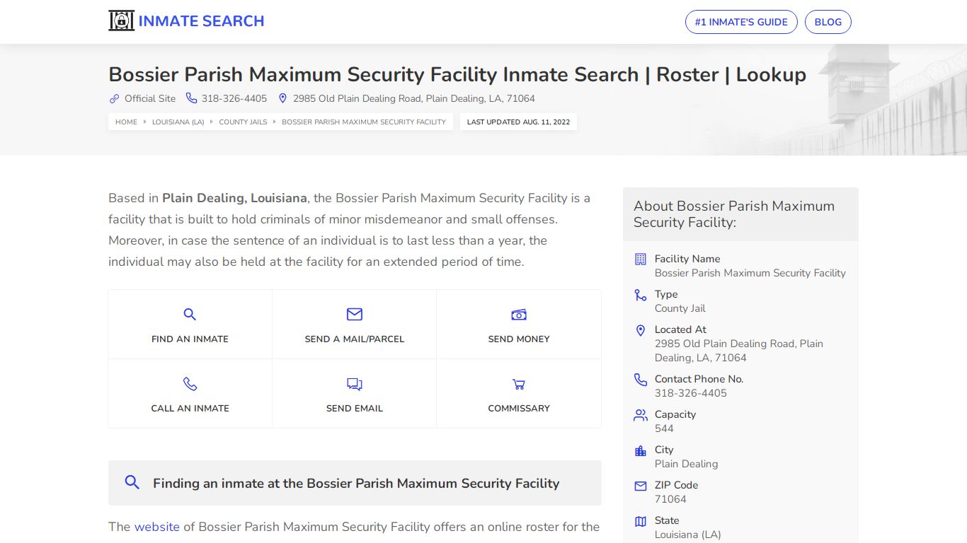 Bossier Parish Maximum Security Facility Inmate Search ...